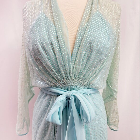 Vintage aqua blue sequined maxi party dress - fits like a small - Picture 4 of 5
